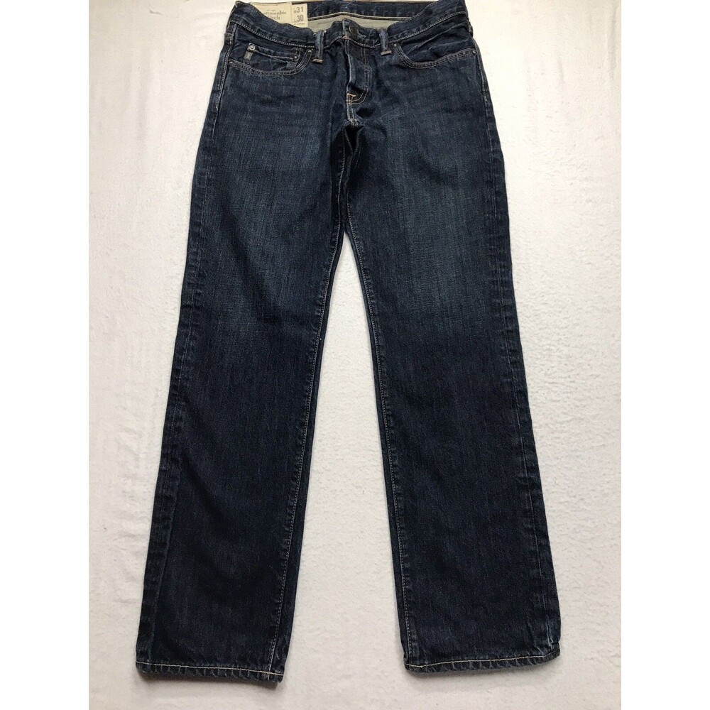 ABERCROMBIE & FITCH Jean Men 31x30 A&F Slim Straight Dark Raw Wash Denim Blue